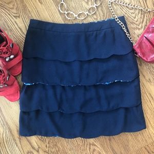 Esley M Blue Knit Scallop Layered Knit Straight